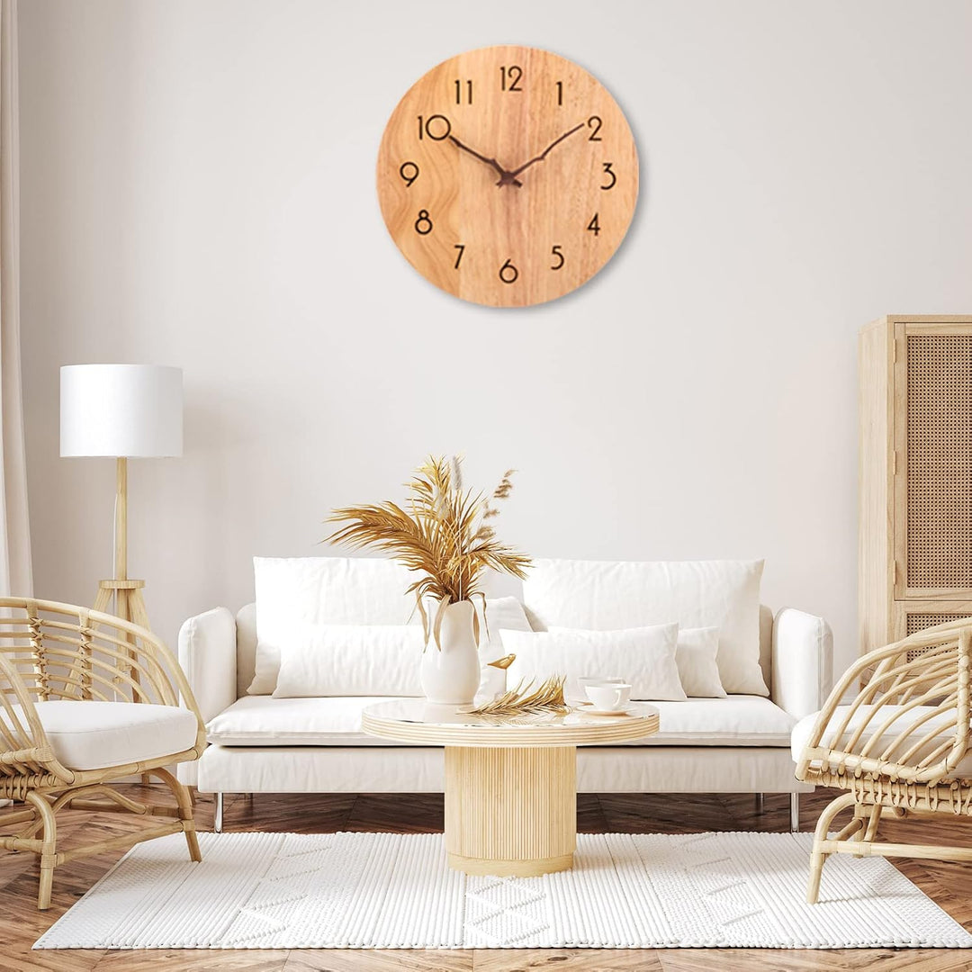 Wanduhr Holz Eiche Ohne TickgeräUsche Lautlos 30cm Quarz Gross Einfach zu Lesen für Zimmer Zuhause K