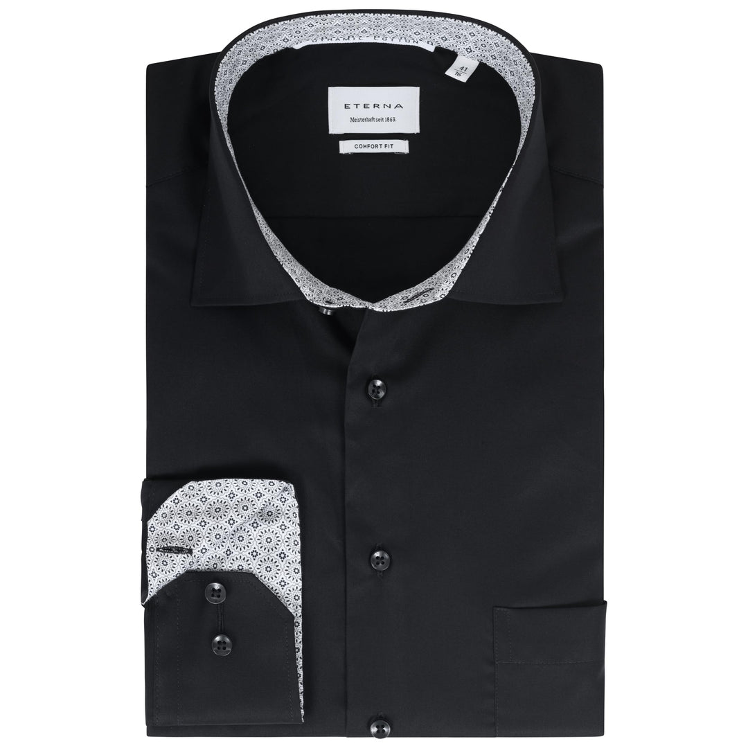 ETERNA Hemd Langarm | Comfort Fit | Bügelfrei, Knitterfrei | 100 % Baumwolle 42 *Schwarz-(39), 42 *S