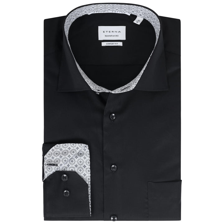 ETERNA Hemd Langarm | Comfort Fit | Bügelfrei, Knitterfrei | 100 % Baumwolle 42 *Schwarz-(39), 42 *S