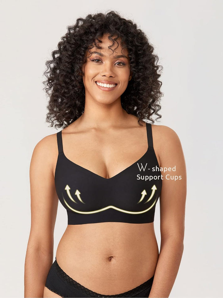 MELIWOO Damen Nahtloser BH ohne Bügel Invisible Gepolstert Entlastungs Bralette 75B Schwarz, 75B Sch