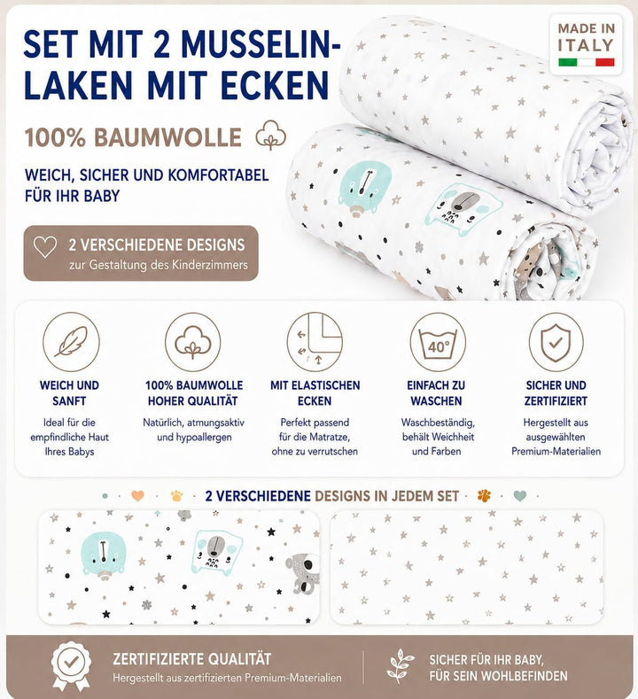 FlyIdeas Next 2 Me Spannbettlaken Beistellbett 83x50 cm, 2 STK. - 2 Spannleintuch Matratzenschoner f