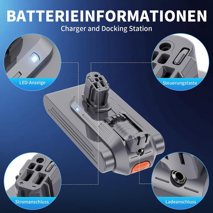 8000mAh Akku für V11 (mit Schnappverschluss), geeignet für die Staubsauger V15/SV15/SV22/970425-01/E
