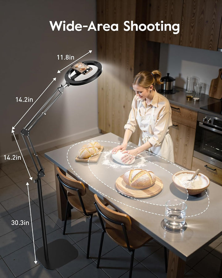 Overhead Stativ Handy mit Ringlicht für Küche – Stabile Ring Light mit 4 Rollen Bremse – Ringlicht m