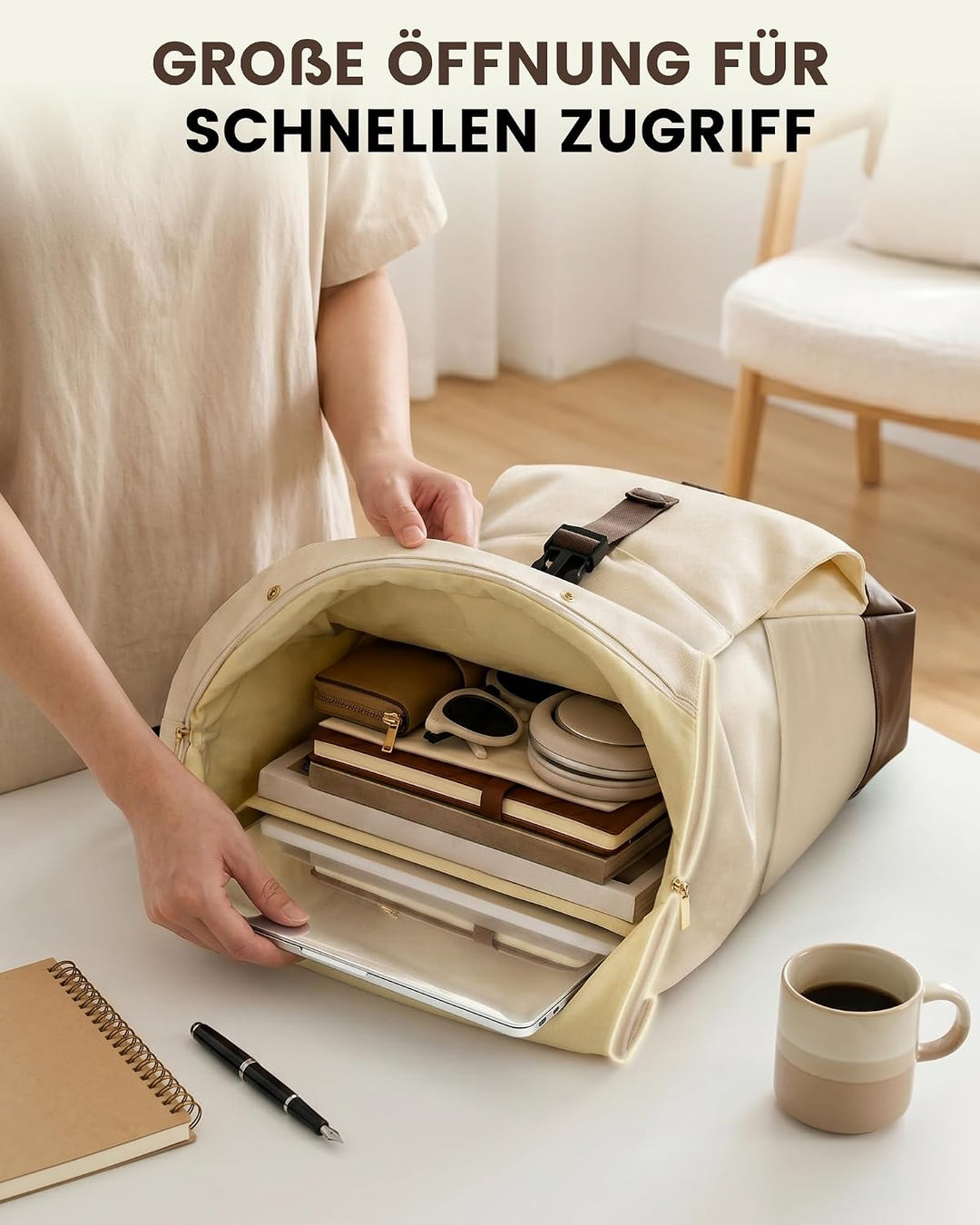 MATEIN HER Rolltop Rucksack Damen Gross, Rucksack Damen Wasserdicht, 22-28L | Laptop Rucksack Damen