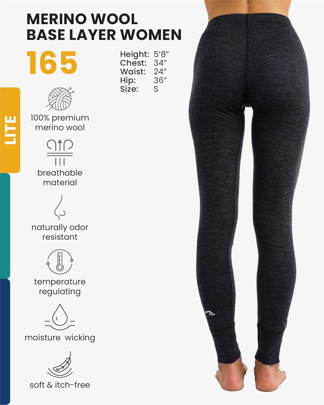 Merino Wolle Thermounterwäsche Damen - Merino Unterhose Damen Merino Leggings + Wollsocken S 165 Hea