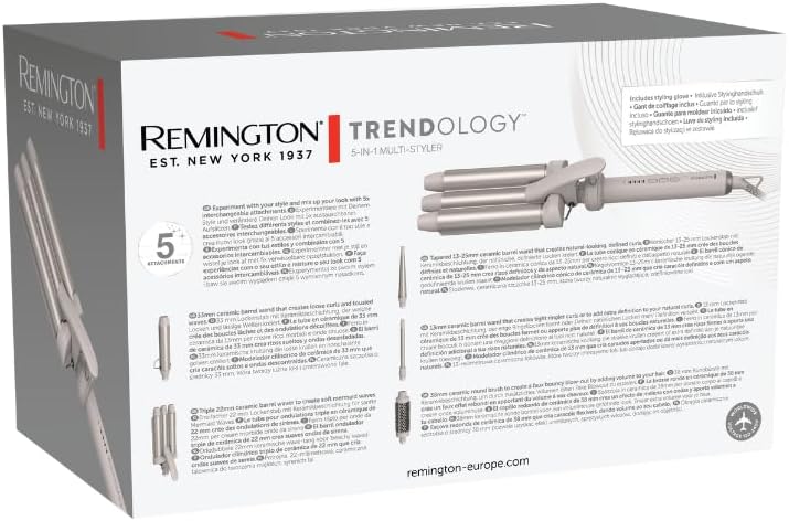 Remington Lockenstab 5in1 [Welleneisen, Rundbürste 38mm, 3 Lockenaufsätze 13-33mm] Trendology (LED d