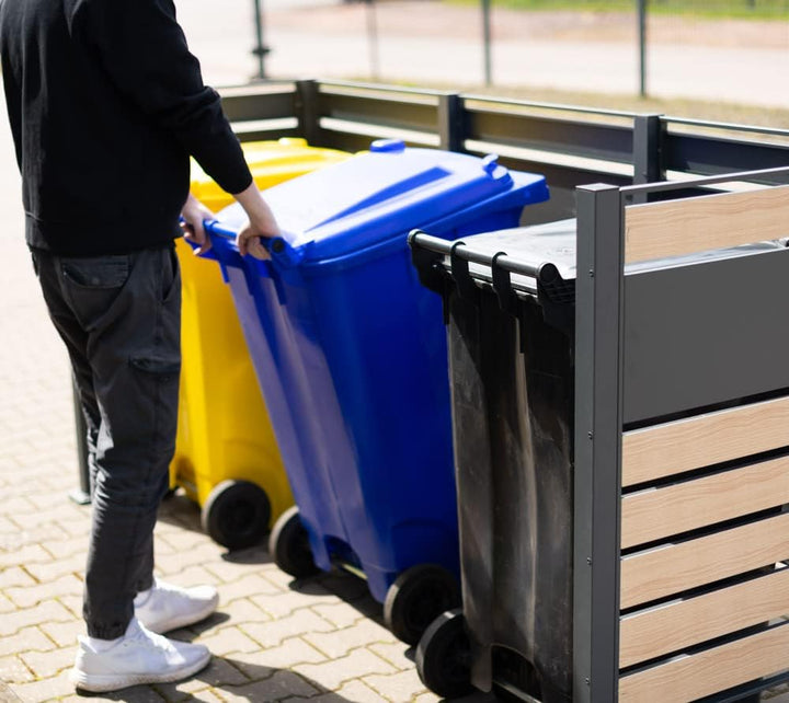 WESTMANN 3er Mülltonnenverkleidung Planum | Metall 240x80x120 cm Grau/Braun | Mülltonnen Sichtschutz