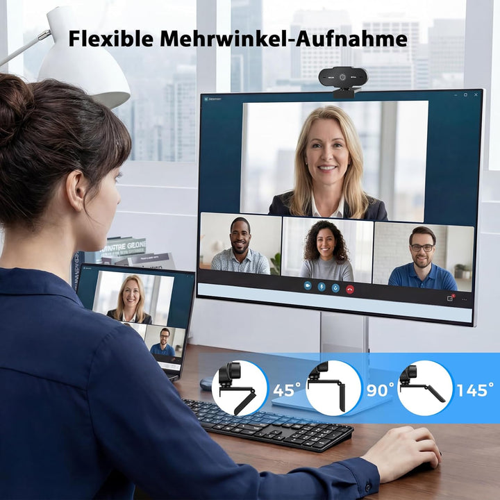 Webcam 1080P 30FPS - Full HD PC Kamera mit USB A Klares Stereo-Audio, Automatische Lichtkorrektur US