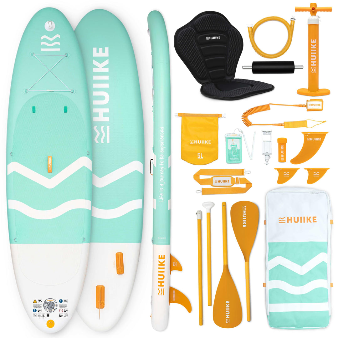 HUIIKE Stand Up Paddling Board mit Zubehör, Paddel, Finnen, Leash, Pumpe, Rucksack. SUP-Board Aufbla