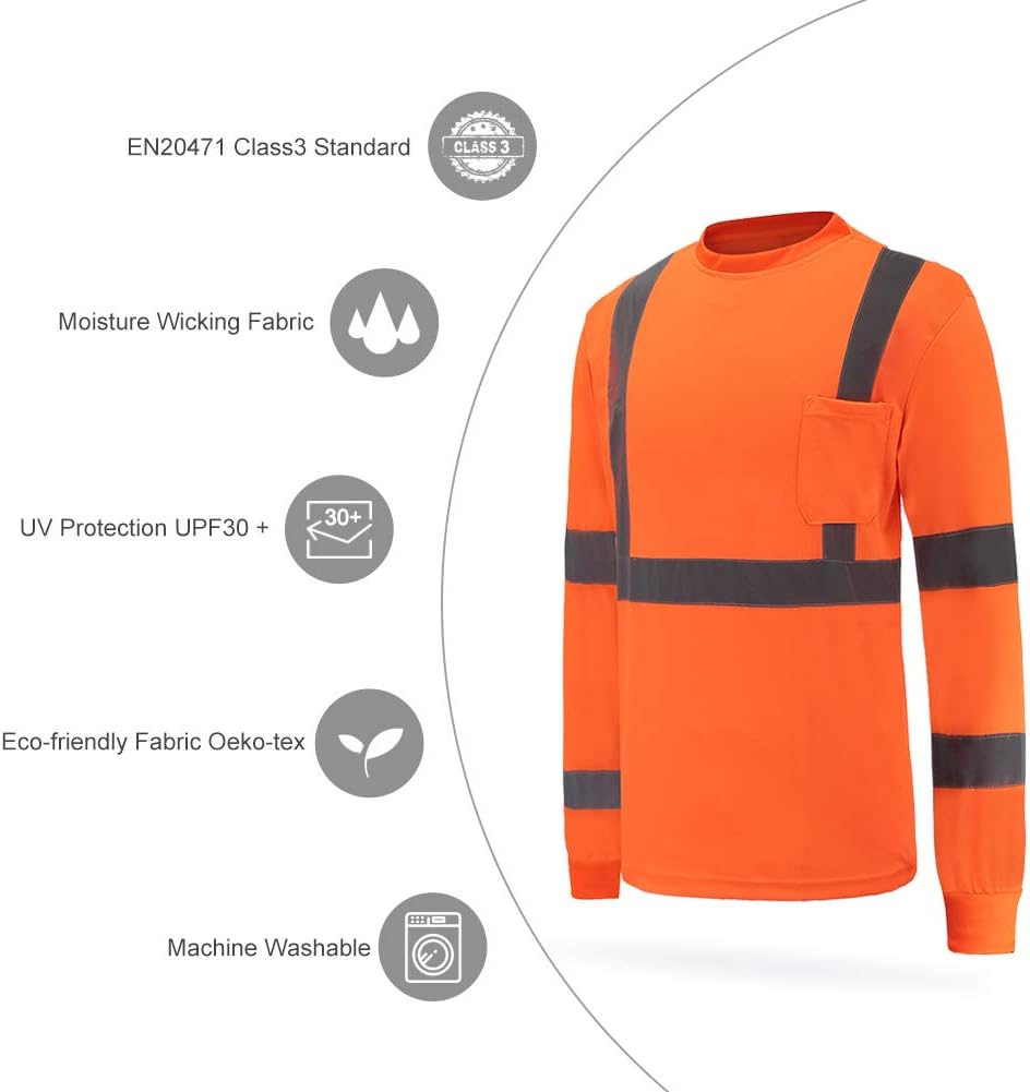Warnschutz Shirt Langarm warn t Shirts Warnschutz Arbeitskleidung Eu-orange-langarm L, Eu-orange-lan