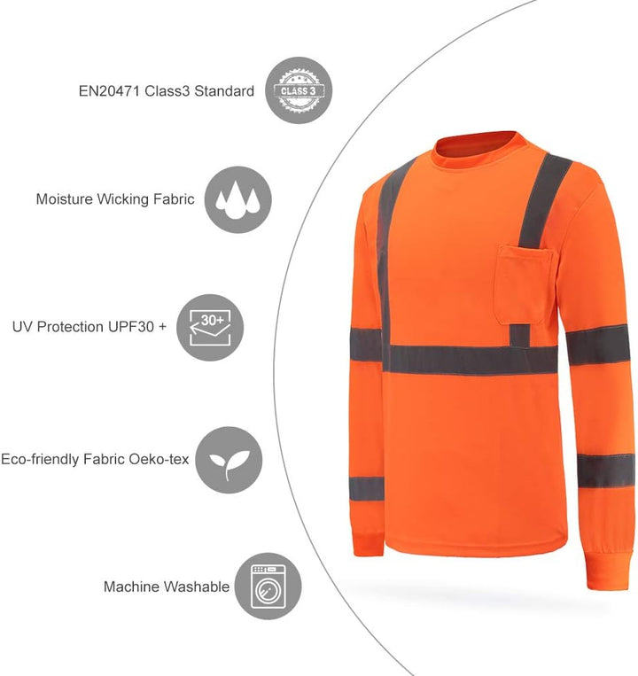 Warnschutz Shirt Langarm warn t Shirts Warnschutz Arbeitskleidung Eu-orange-langarm L, Eu-orange-lan
