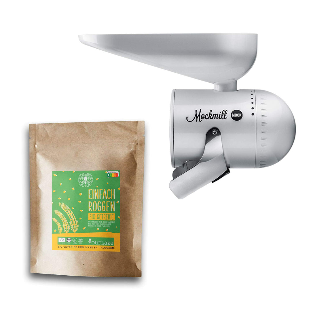 Mockmill Mahlaufsatz für KitchenAid | frisches Mehl | Made in Germany |+ 2,5 kg Bio Roggen Mockmill