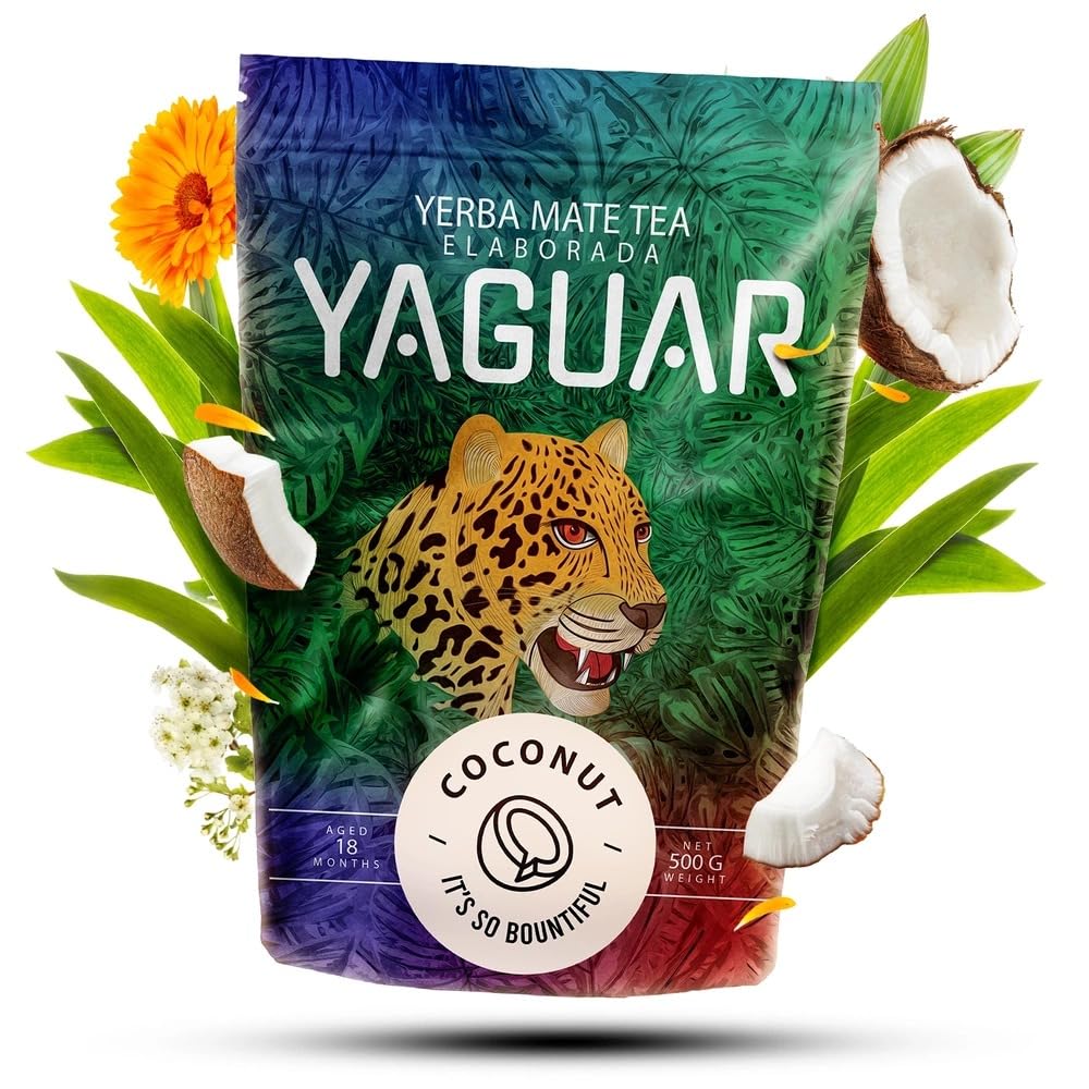 Verde Mate und Yaguar Mate Tee Set 1kg - Yerba Mate Frutos Tropicales und Coconut 2x500g - Fruchtige