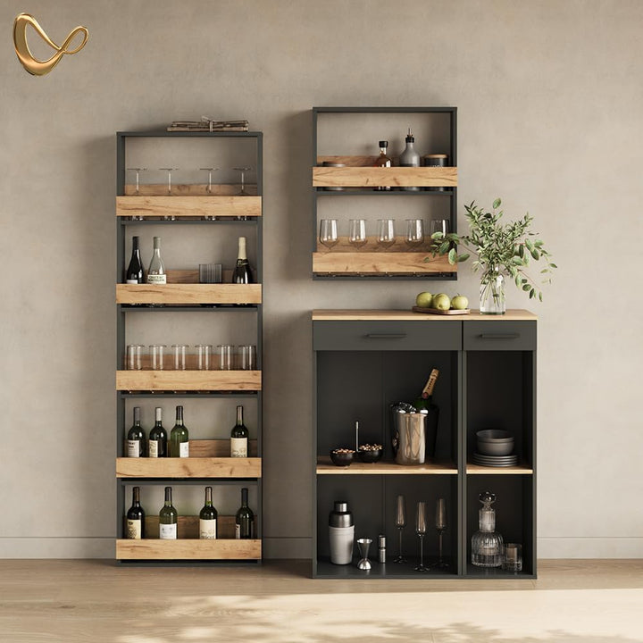 Livinity Weinglasregal Regusa, Goldkraft Eiche/Anthrazit, 60 x 180 cm 60x180 cm, 60x180 cm