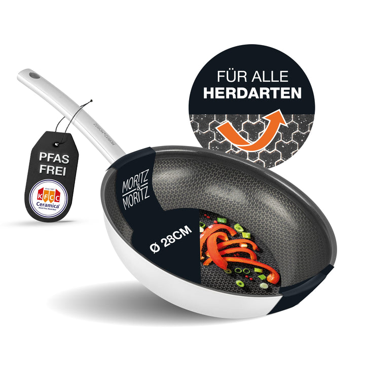 Moritz & Moritz Edelstahlpfanne Wabenstruktur 28cm mit Keramikbeschichtung der neuesten Generation -