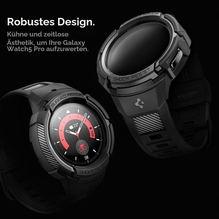 Spigen Rugged Armor Pro Armband mit Hülle Kompatibel mit Galaxy Watch 5 Pro 45mm (2022) - Schwarz, S
