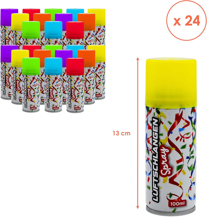 Spetebo Luftschlangenspray 100 ml fluoreszierend - 24er Pack - Karneval Deko Sprüh Luftschlangen in