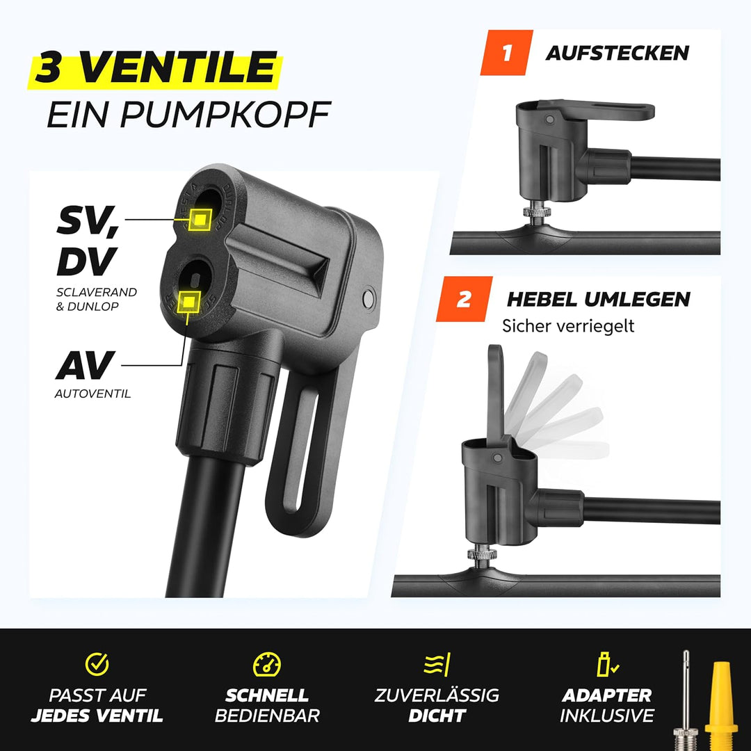 Alphatrail Standpumpe Paul - Für alle Ventile 11 Bar / 160 PSI Maximaldruck I Grosses Manometer (Ø48