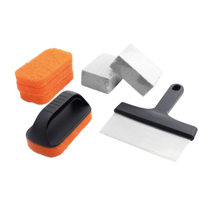 Amig - Kit 8 Reinigungszubehör für Grill AM22 - Schaber 23 cm + 3 Polyester-Schwämme + 1 PP-Schwamm