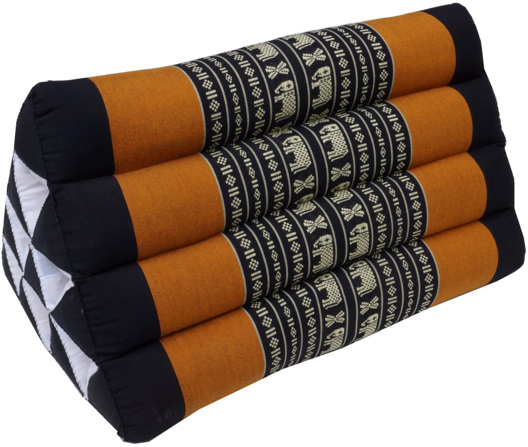 GURU SHOP Dreieck Thaikissen, Dreieckskissen, Kapok - Schwarz/orange, 30x30x50 cm, Asiatisches Sitzk