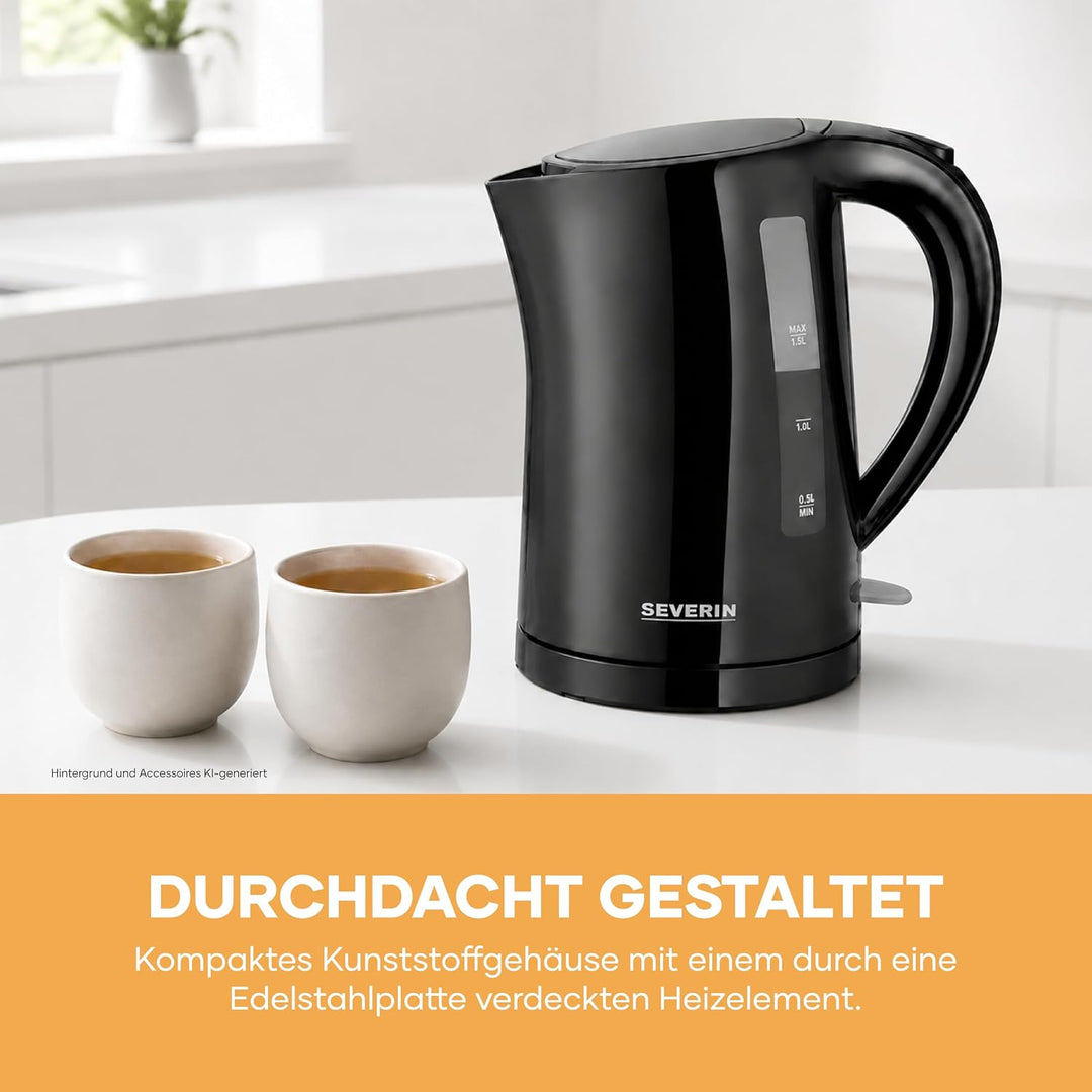 SEVERIN Wasserkocher 1,5 L, leistungsstarker und kompakter Wasserkocher in hochwertigem Design, elek
