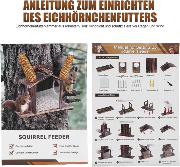 Eichhörnchen Futterhaus Wetterfest aus Holz – Robust Eichhörnchen Haus mit Leinöl-Beschichtung, Belü