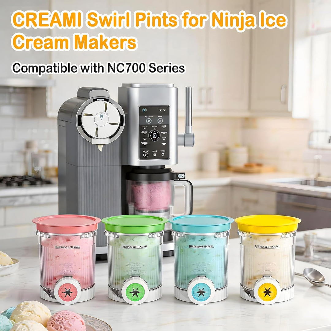 4 Stück Behälter für Ninja Creami Swirl, Kompatibel mit Ninja Creami NC701EU NC700 Serie Softeismasc