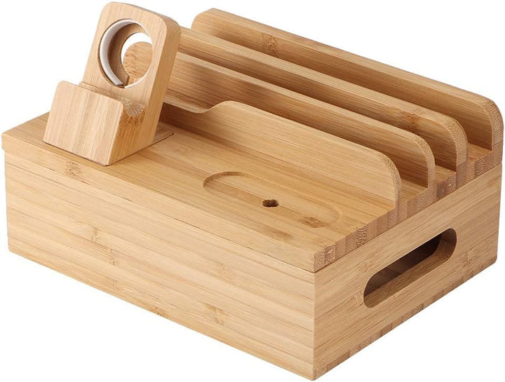 Oumefar Bambus-Ladestations-Rack für mehrere Geräte, Speicherladedockstation und Organizer für Mobil