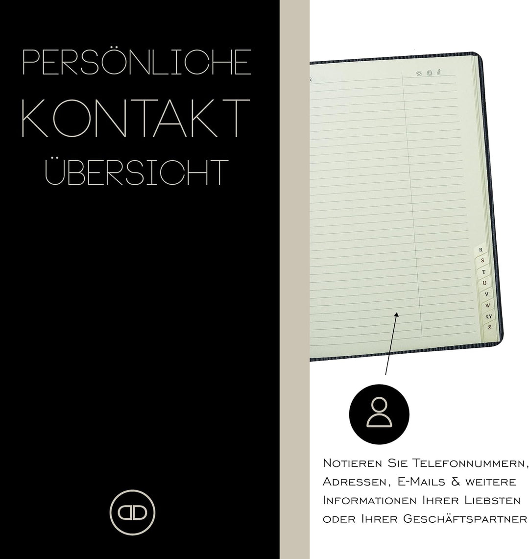 DELMON VARONE - Personalisierbares Adressbuch DIN A5 gebunden mit A-Z Register in Manhattan Leder sc