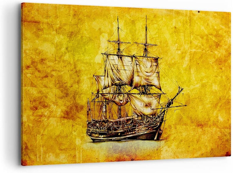 Bilder auf Leinwand 100x70cm Leinwandbild Piratenschiff Ozean Schatz Gross Wanddeko Bild Schlafzimme