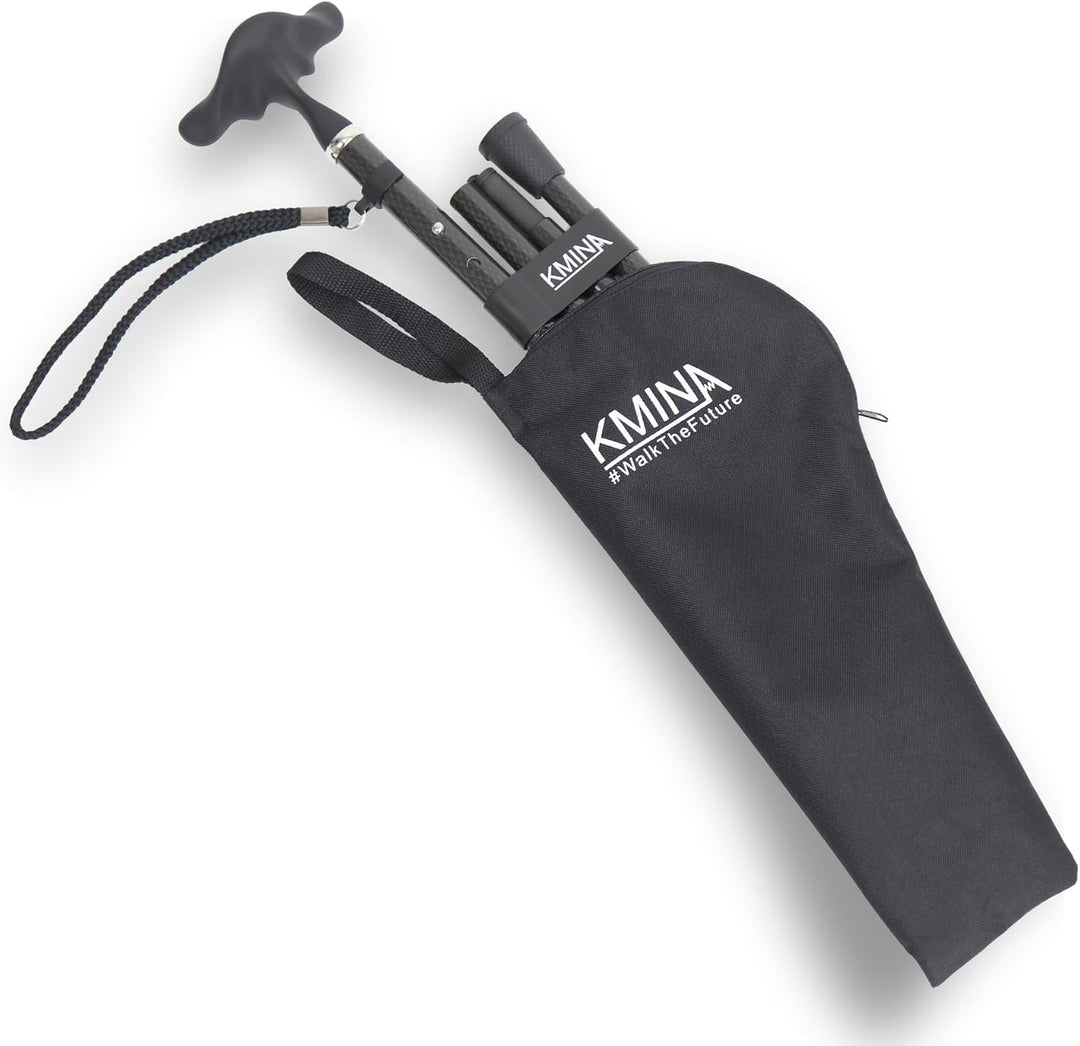 KMINA Gehstock Carbon Schwarz, Spazierstock für Damen und Herren, Leichtgewicht Kohlefaser Stock Höh
