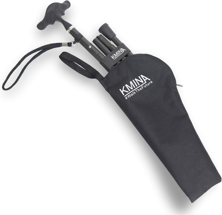 KMINA Gehstock Carbon Schwarz, Spazierstock für Damen und Herren, Leichtgewicht Kohlefaser Stock Höh