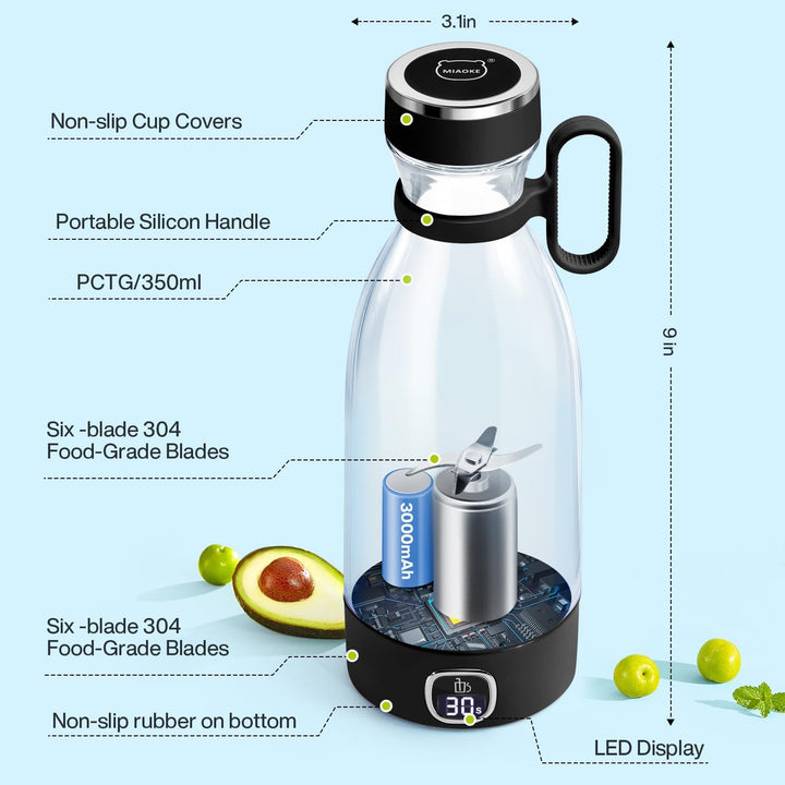 MIAOKE Tragbarer Mixer, 6 Klingen, Entsafterbecher für Saft-Shakes und Smoothies, 350 ml, Mini-Mixer