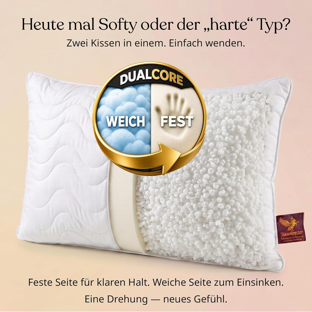 Traumreiter Visco Switch Seitenschläferkissen 40 x 140 cm – Wendekissen fest/weich, höhenverstellbar