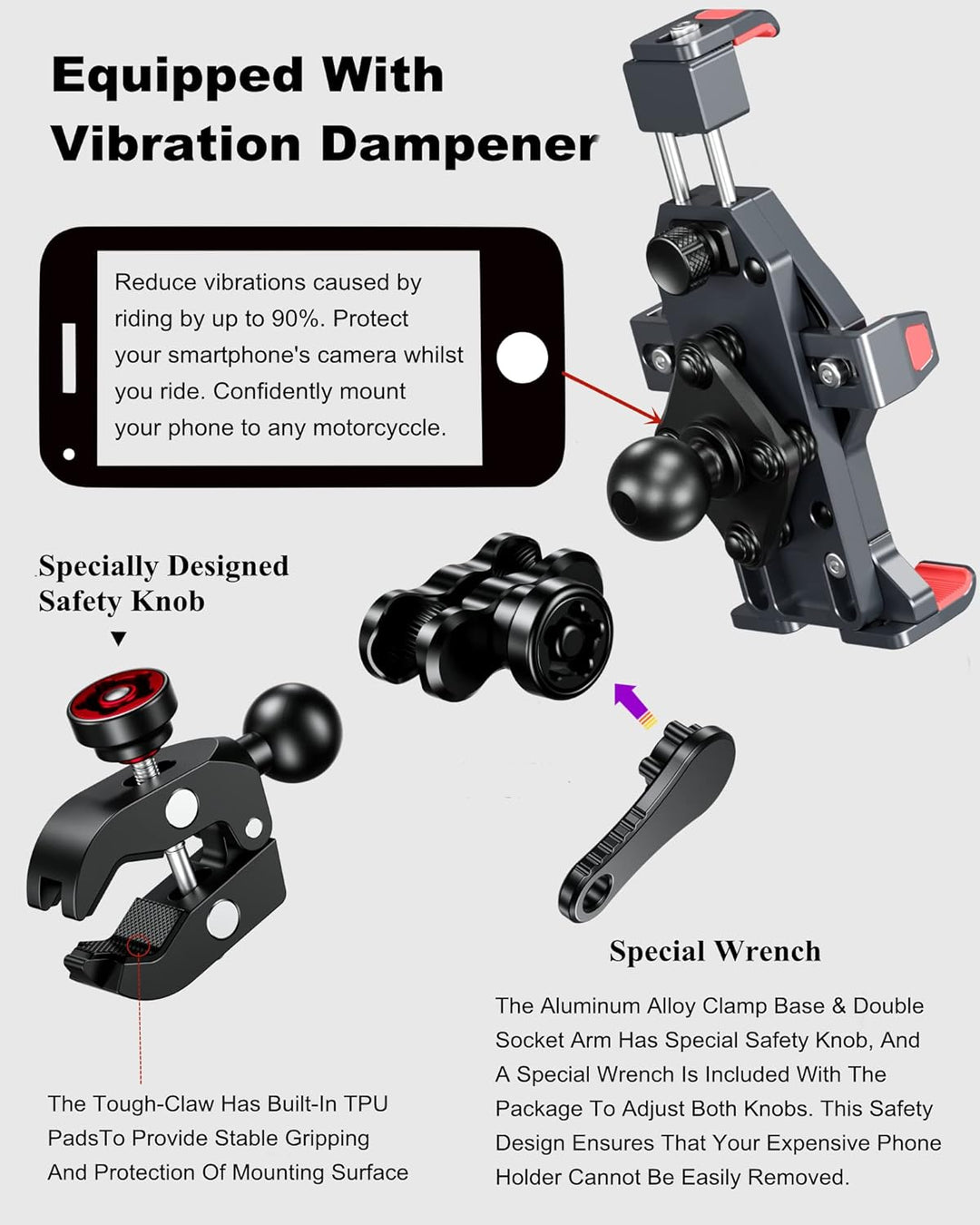 BRCOVAN Motorrad Handyhalterung mit Vibrationsdämpfer, Diebstahlsichere Aluminiumlegierung Handy Mot