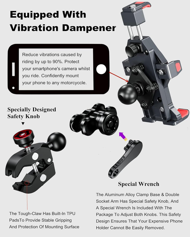 BRCOVAN Motorrad Handyhalterung mit Vibrationsdämpfer, Diebstahlsichere Aluminiumlegierung Handy Mot
