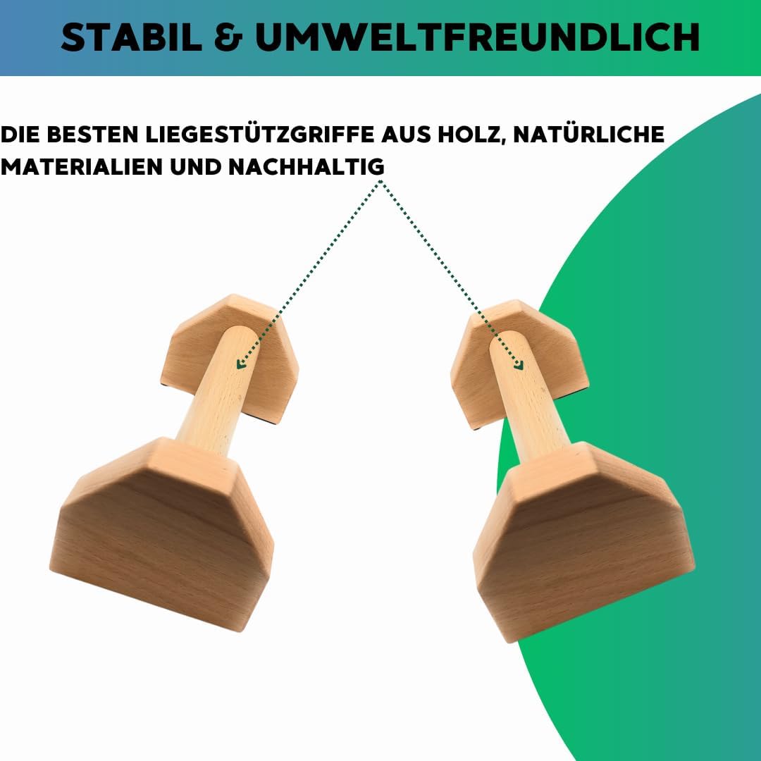 „Liegestütze Griffe aus Buchenholz – Push Up Bars gelenkschonend, rutschfest & ergonomisch – Holz Pu