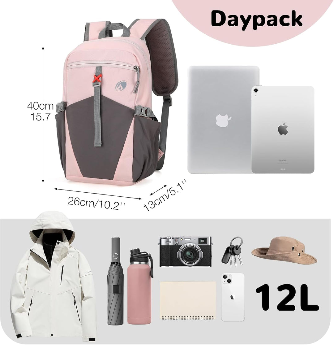 12L Wanderrucksack Klein Leichter, Kleiner Rucksack Lässig Herren Damen, Mini Daypacks für Wandern R