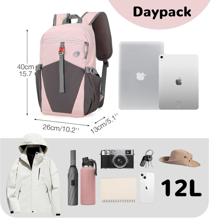 12L Wanderrucksack Klein Leichter, Kleiner Rucksack Lässig Herren Damen, Mini Daypacks für Wandern R