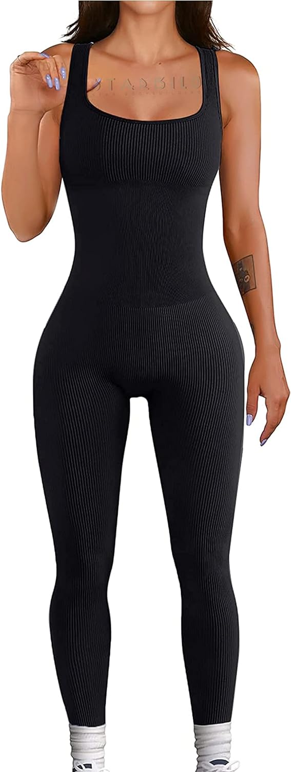 STARBILD Damen Yoga Jumpsuit Ärmellos Rückenfrei Eng Anliegender, Fitness Overall für Gym Workout, K