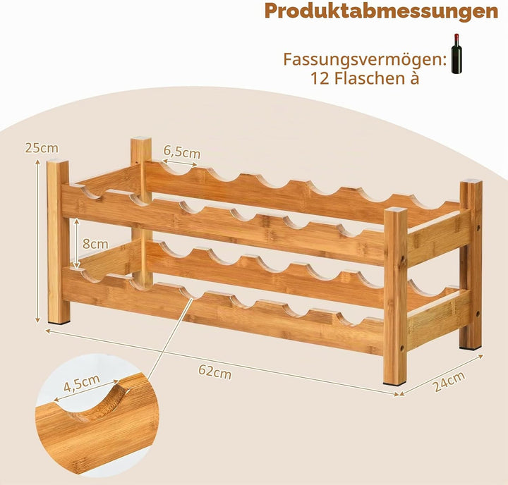 GIANTEX Weinregal 12 Flaschen, Flaschenregal Holz, Weinständer 2 Ebenen, Flaschenständer Flaschenhal