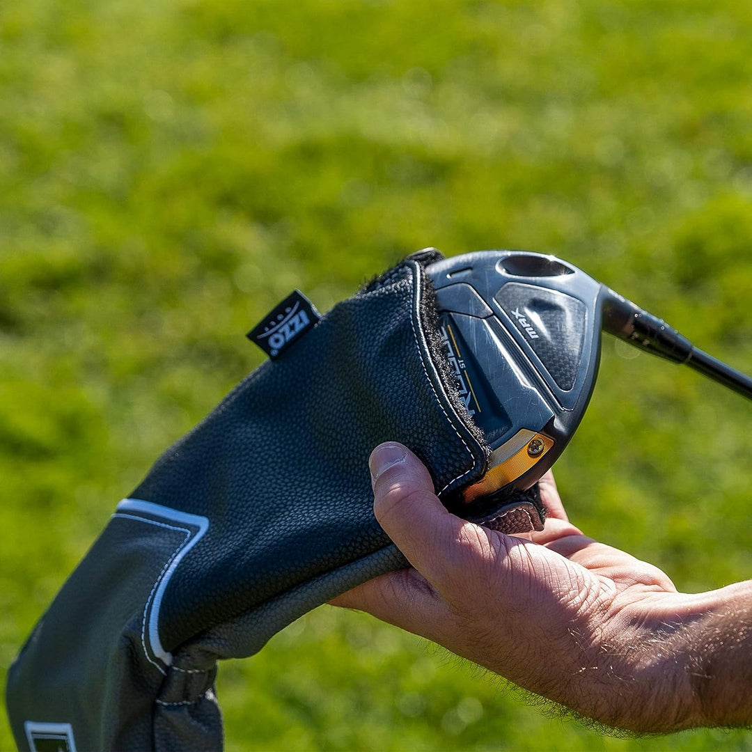 IZZO Golf Premium Driver Schlägerhaube grau/schwarz – strapazierfähiges PU-Leder Golfschlägerhaube