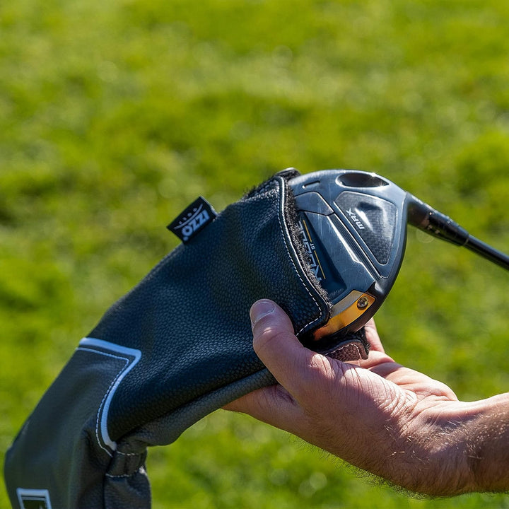 IZZO Golf Premium Driver Schlägerhaube grau/schwarz – strapazierfähiges PU-Leder Golfschlägerhaube