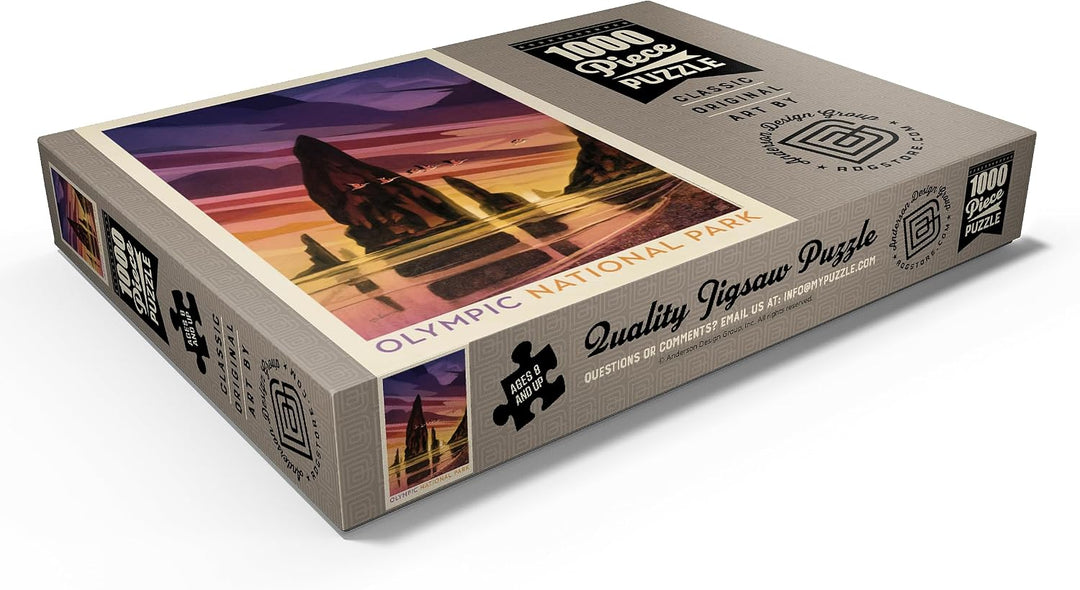 Olympic National Park: Pelikan-Sonnenuntergang, Vintage Poster - Premium 1000 Teile Puzzle - MyPuzzl