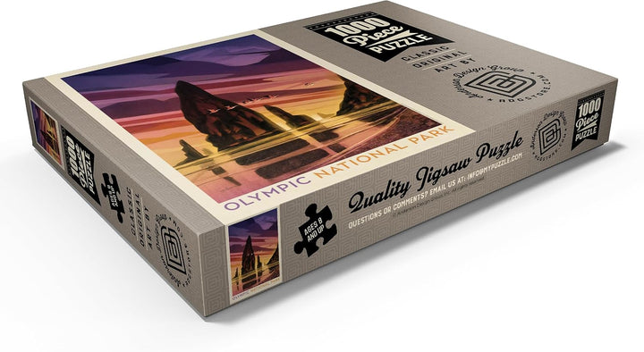 Olympic National Park: Pelikan-Sonnenuntergang, Vintage Poster - Premium 1000 Teile Puzzle - MyPuzzl