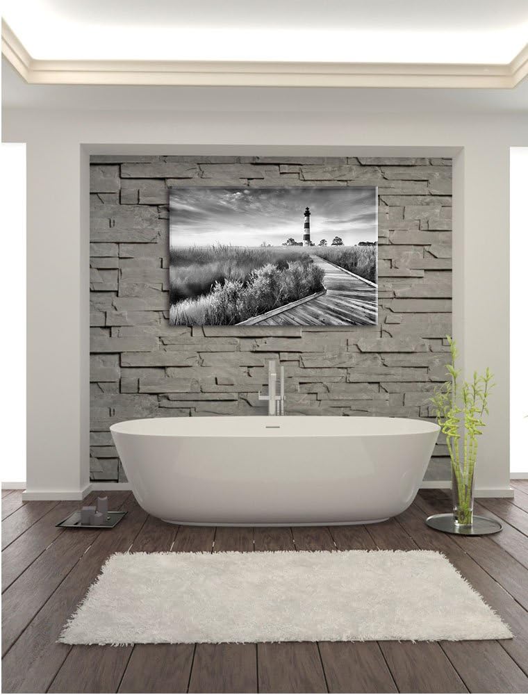 Pixxprint Monocrome, Leuchtturm im Nebel, Format: 100x70 auf Leinwand, 100x70