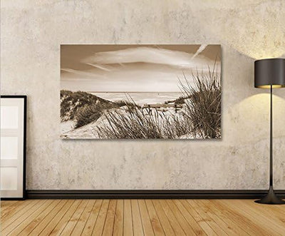 islandburner Bild Bilder auf Leinwand Nordseestrand Sepia Dünen 1p XXL Poster Leinwandbild Wandbild