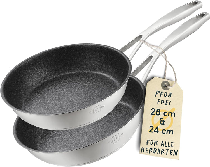 SILBERTHAL Induktion Pfannen Set - Bratpfannen 2er Set - Induktionsgeeignet - 28cm & 24cm - Edelstah
