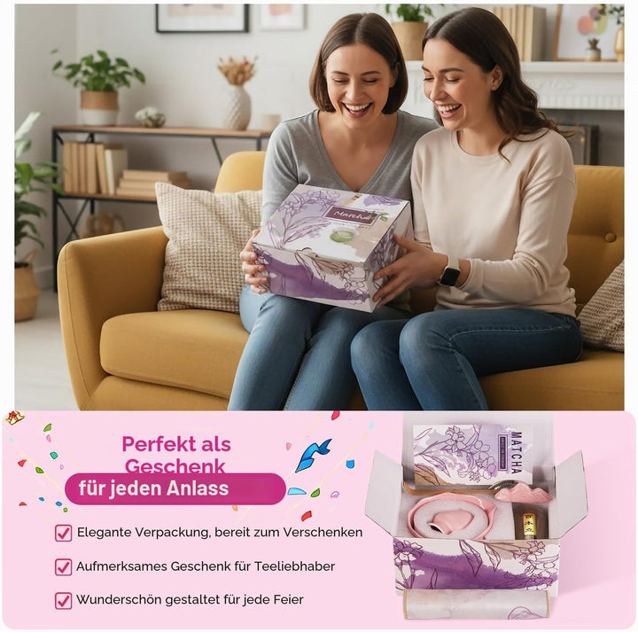 Matcha Set Pink, 8 Stück Matcha Tee Sets mit Matcha Besen und Schale, Schaufel, Löffelständer, Besen