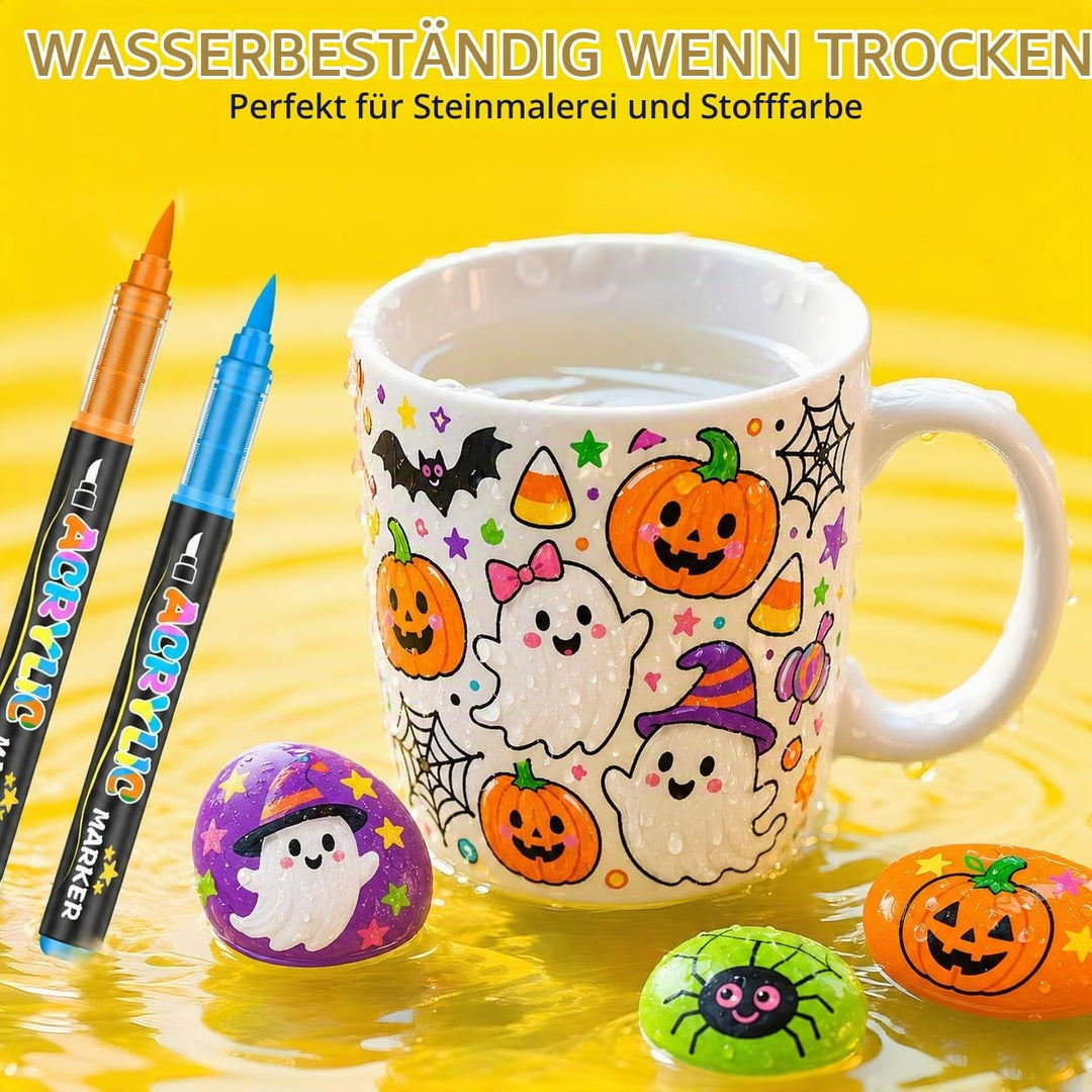 Lyuvie 90 Farben Acrylstifte für Steine WasserfestSet, Permanente Acrylic Paint Brush Marker Acrylst
